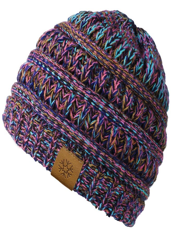 Premillow Beanie Hat, Winter Hats for Women, Beanies Women Chunky Cable Knit Hat, Thick Soft Warm Womens Winter Hat, Cute Knitted Cap for Cold Blue Purple - Image 1